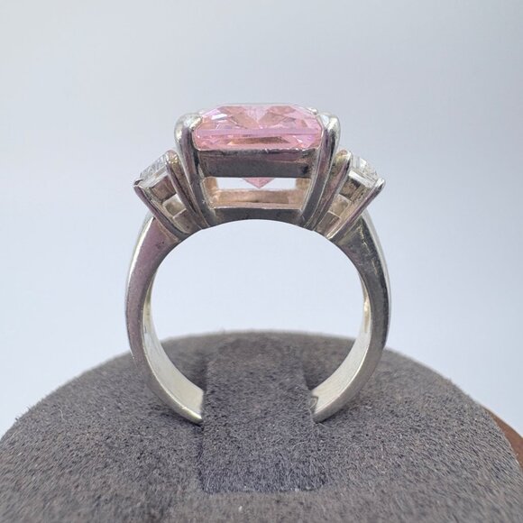 VTG Solid Sterling Silver 925 Pink & White Cubic Zirconia Statement Ring Size 6 - Picture 4 of 8